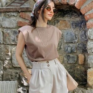 Zara Light Brown Shoulder Pad T-Shirt